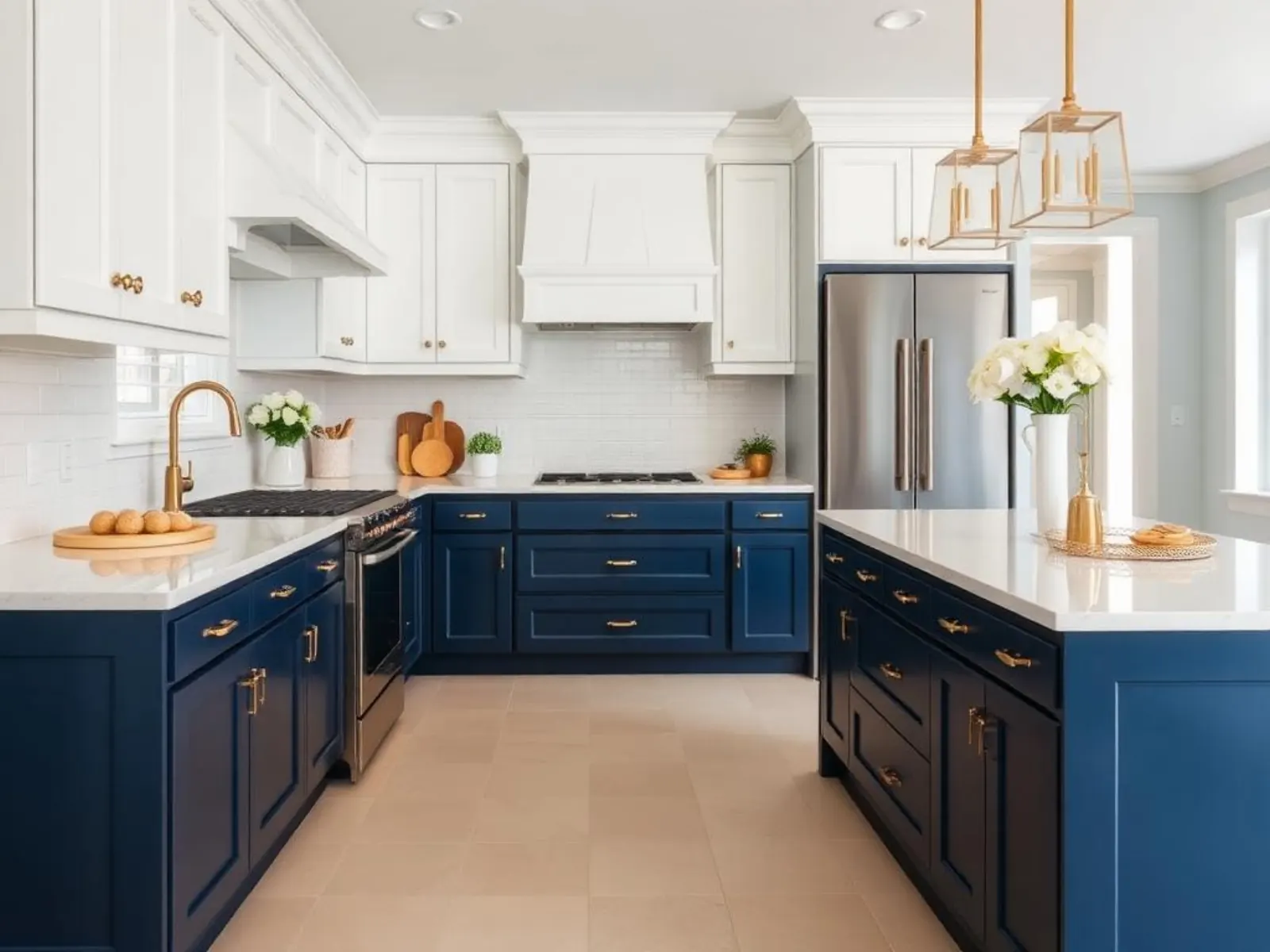 Two-tone navy and white refaced kitchen in Lake Mary, FL