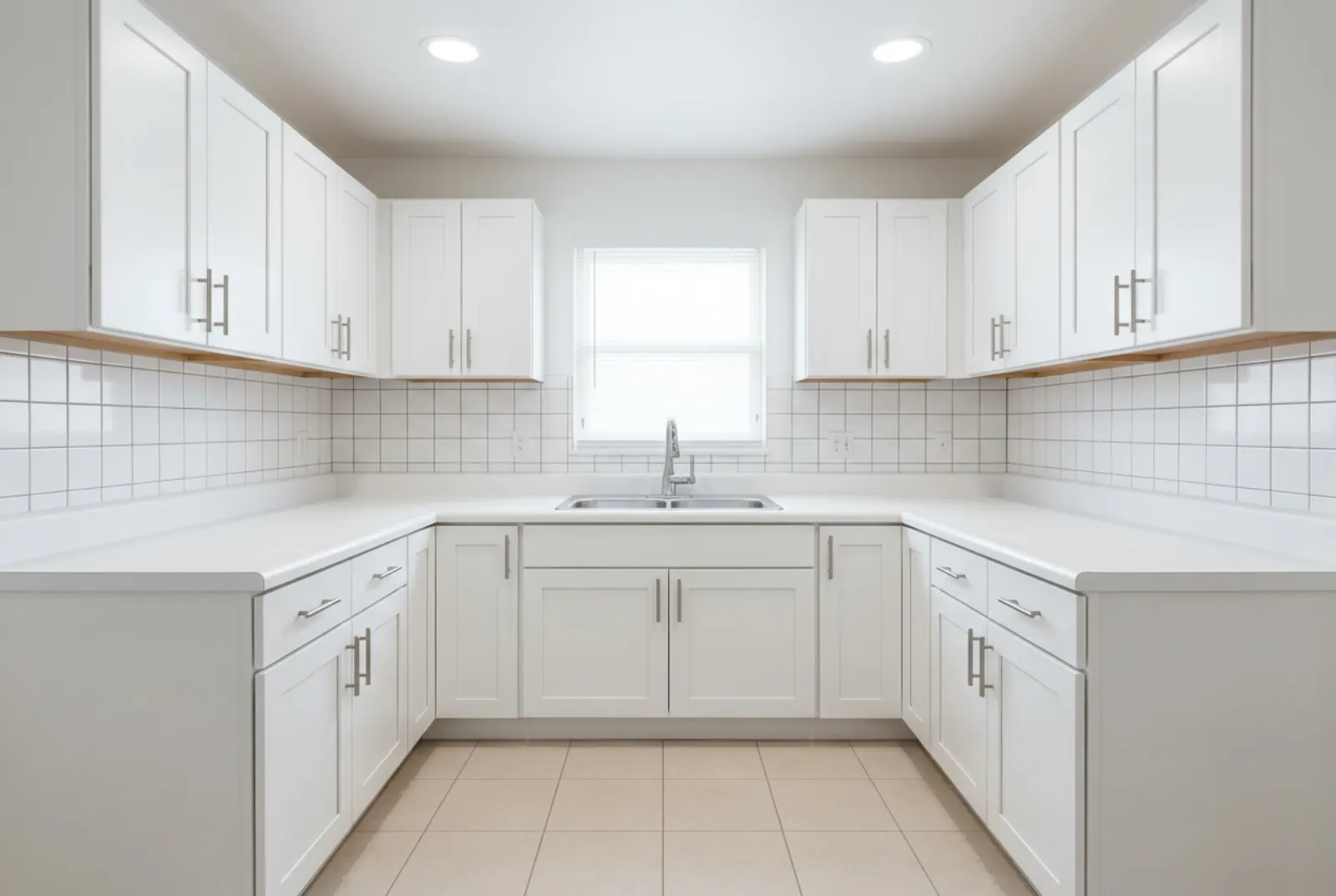 Bright white shaker kitchen after refacing in Orlando, FL