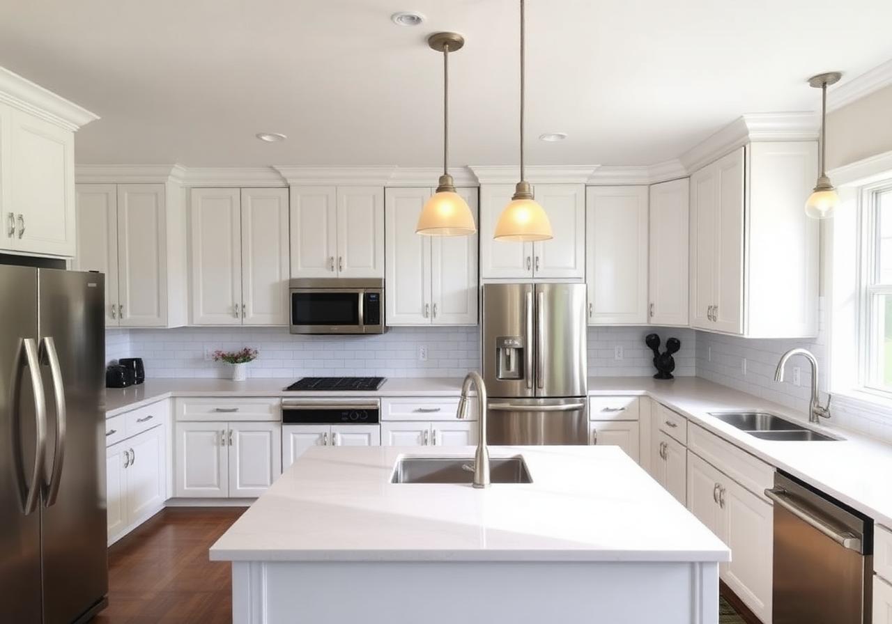 Bright white shaker kitchen after cabinet refacing in Orlando, FL